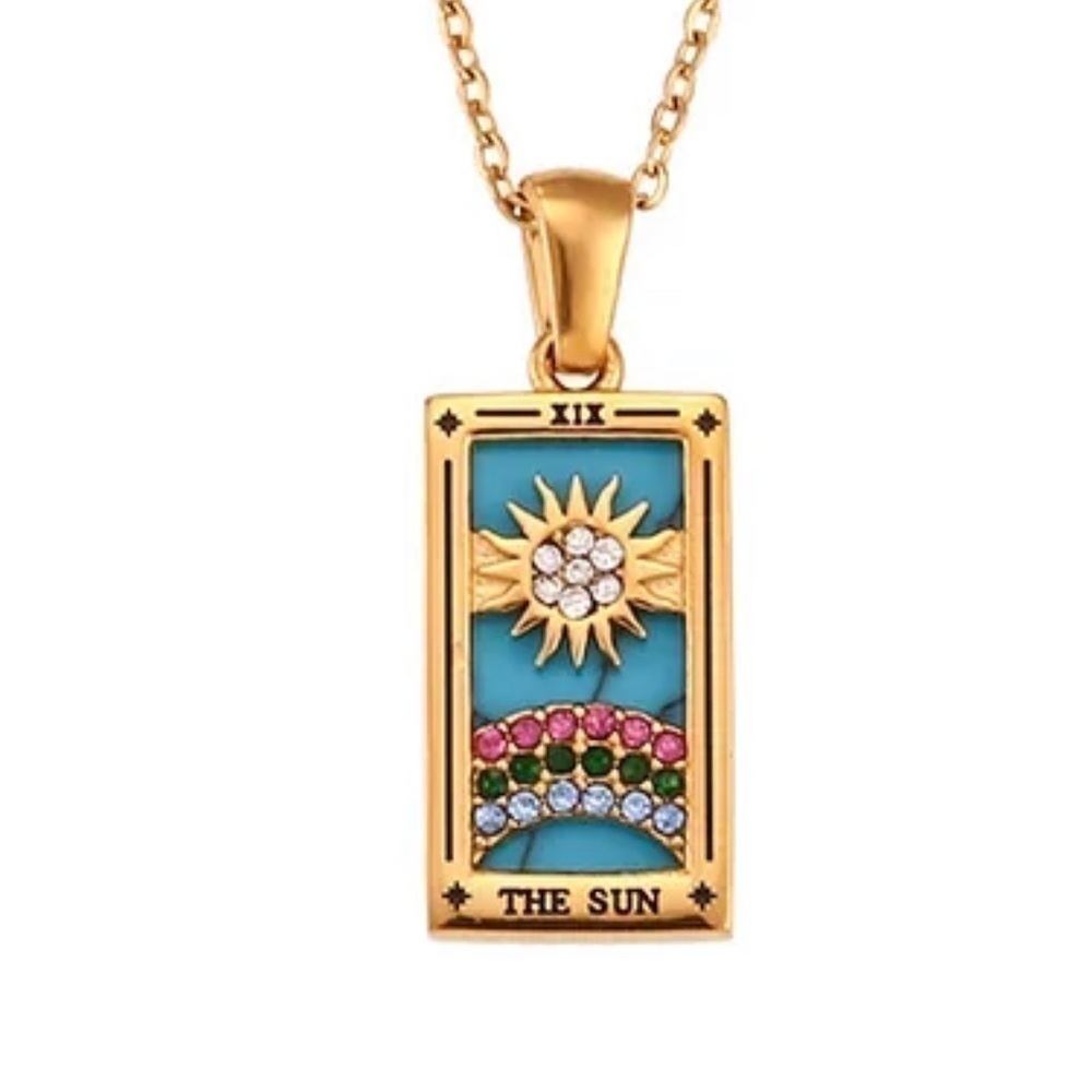 18k Gold Filled The Sun Tarot Necklace W Turquoise Inlay Zircon Accent 55$